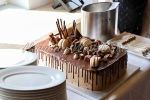 Teller und Schokoladenkuchen - ImageShop Online